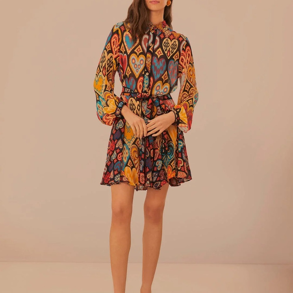 FARM Rio Black Hearts Ikat Mini Dress